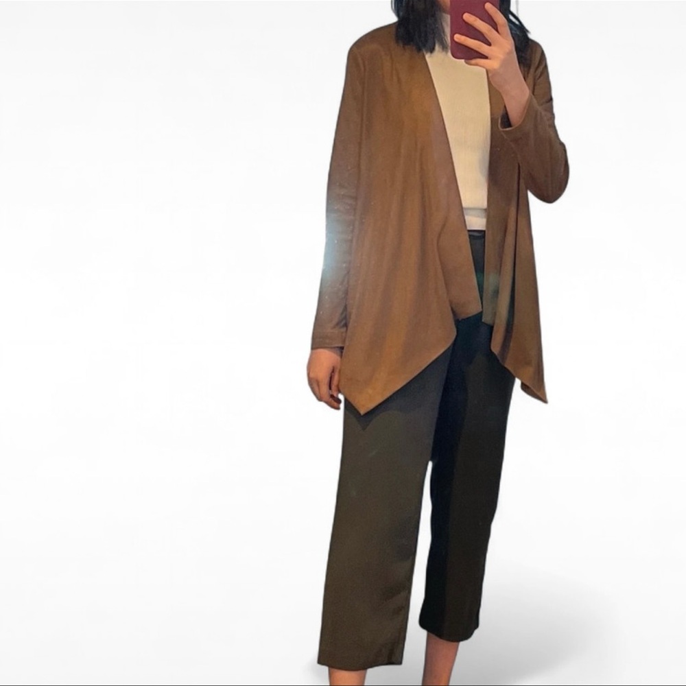 The Kooples Brown Faux Suede Waterfall Open Cardigan – Size S (34)